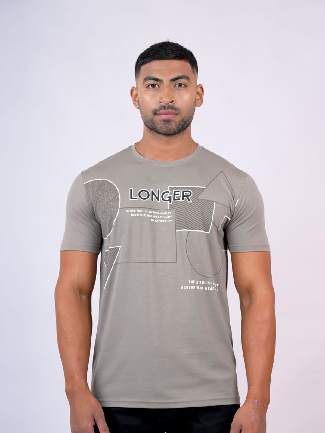 Pontiac Typography Printed Regular Fit Cotton T-shirt, Grey