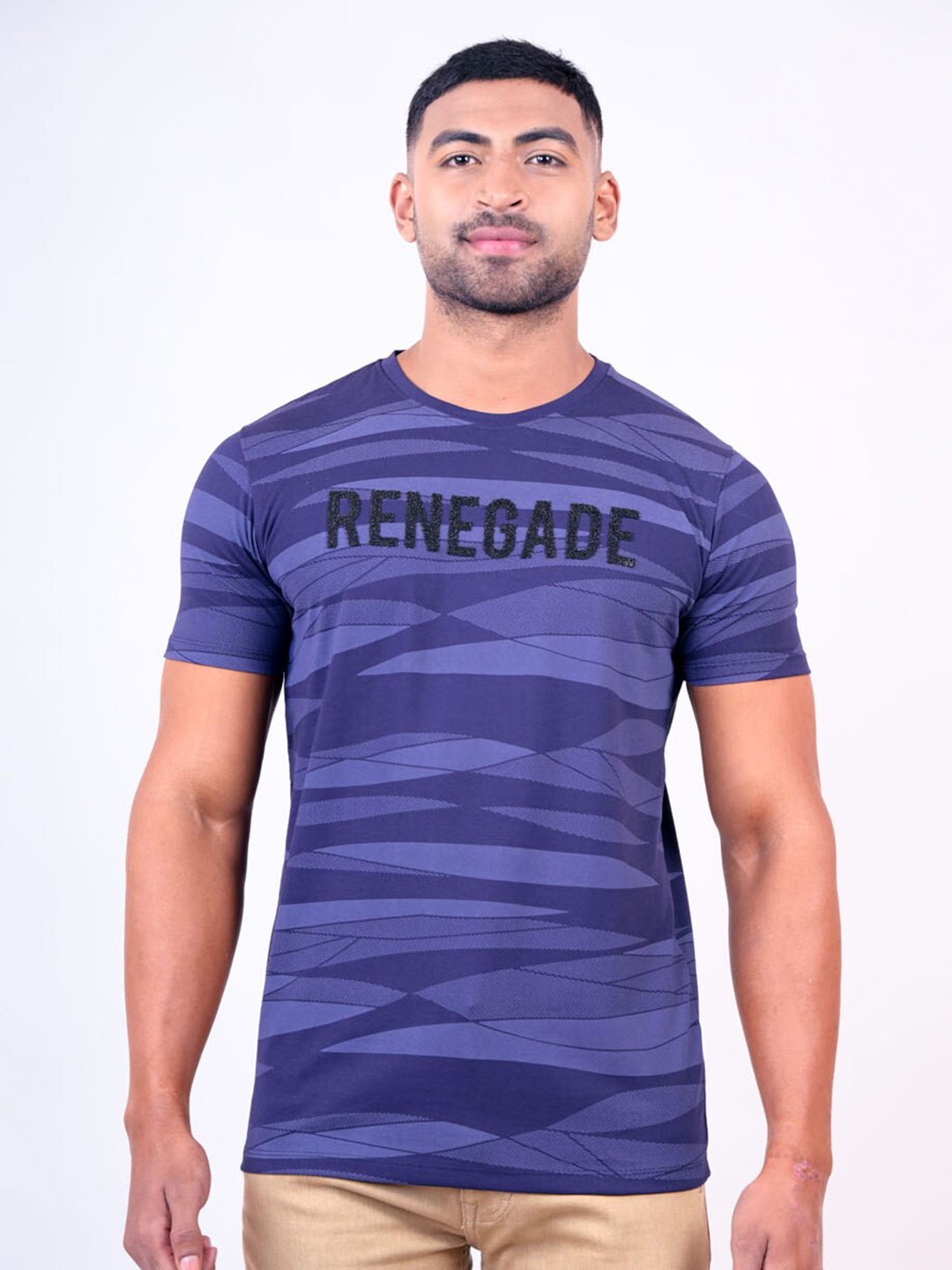 

Pontiac Geometric Printed Regular Fit Cotton T-shirt, Navy blue