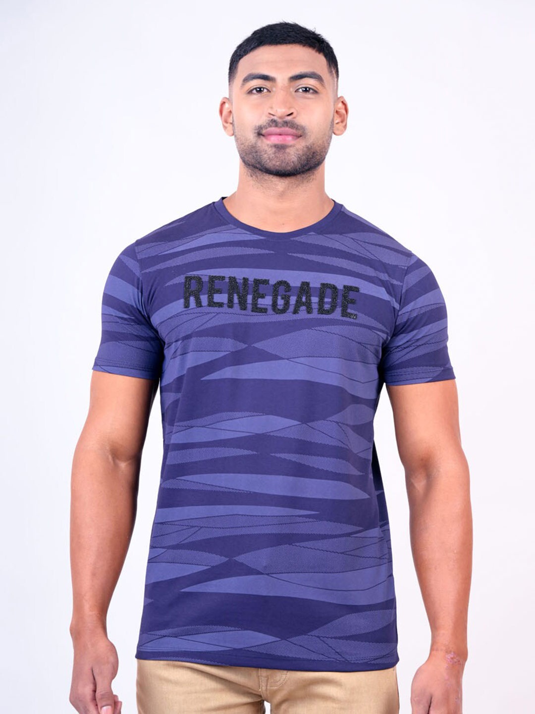 

Pontiac Geometric Printed Regular Fit Cotton T-shirt, Navy blue