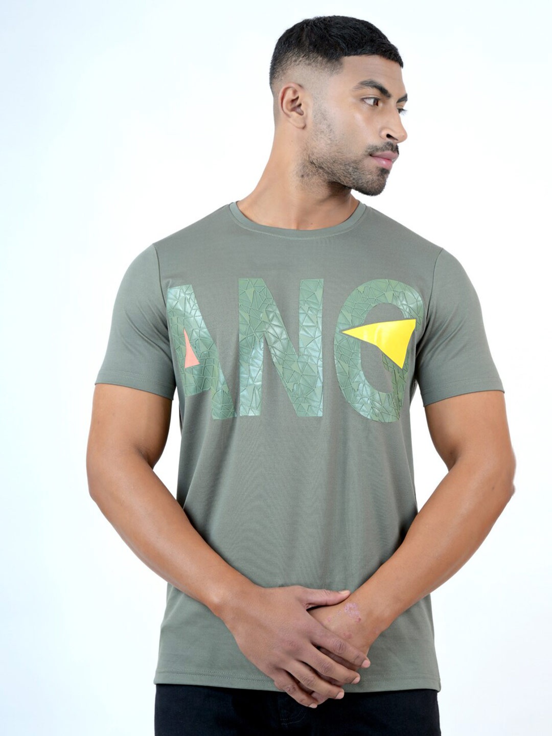 Pontiac Typography Printed Regular Fit Cotton T-shirt, Green