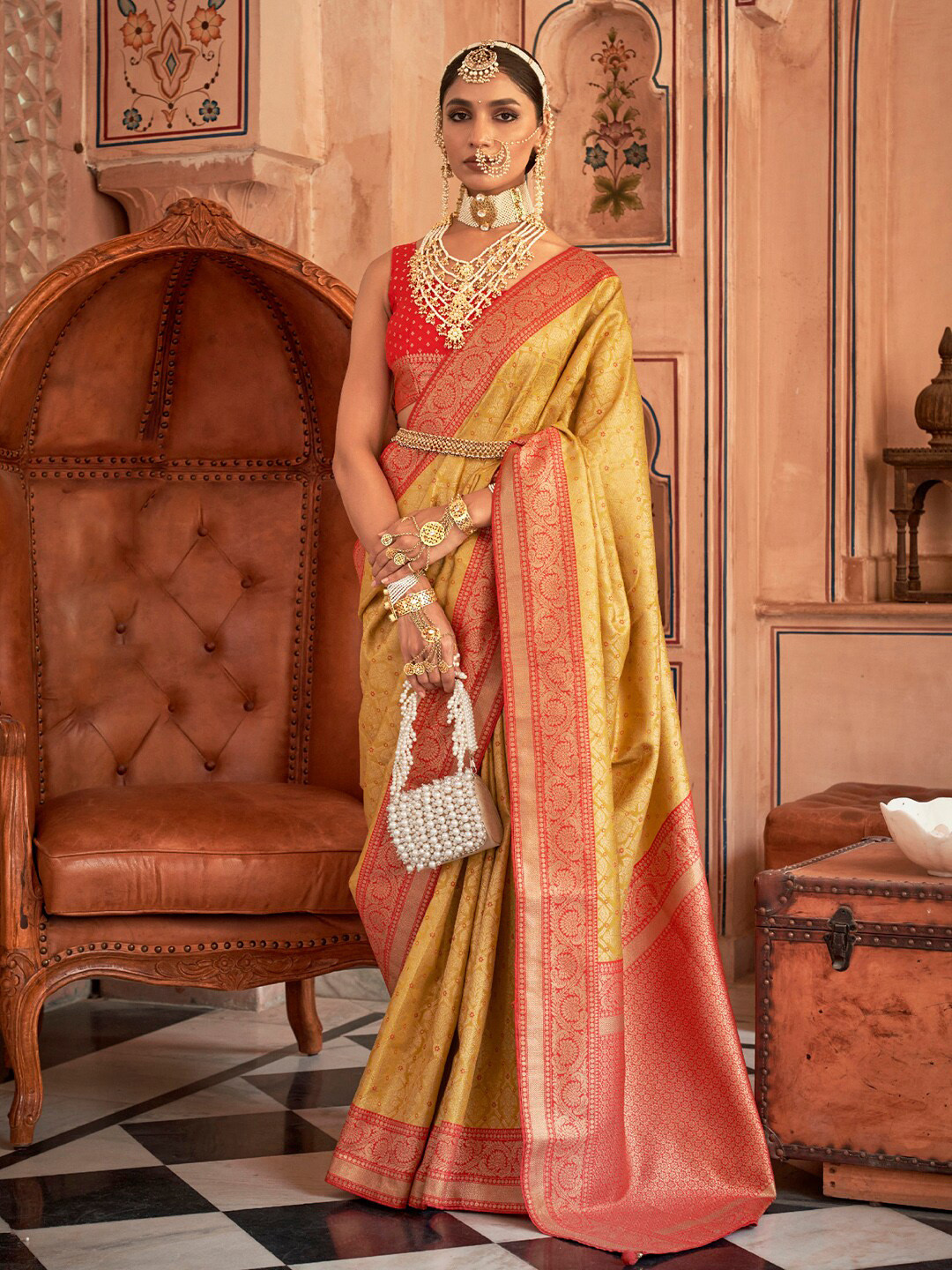 

Anouk Ethnic Motifs Woven Design Designer Banarasi Saree, Yellow