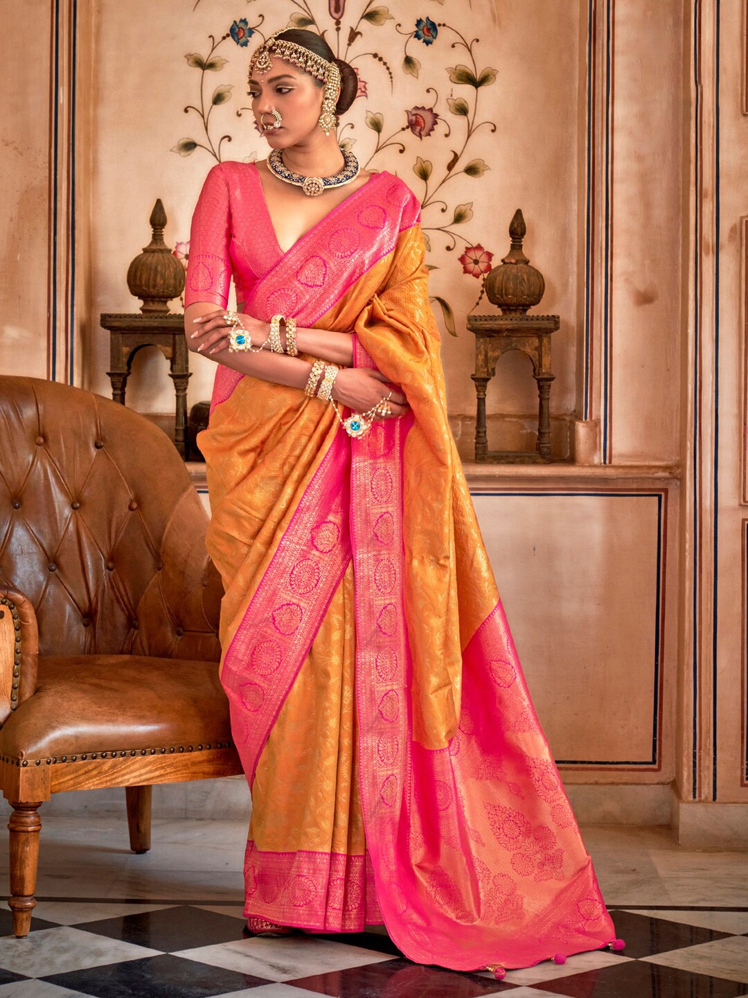 

Anouk Woven Design Ethnic Motifs Designer Banarasi Saree, Mustard