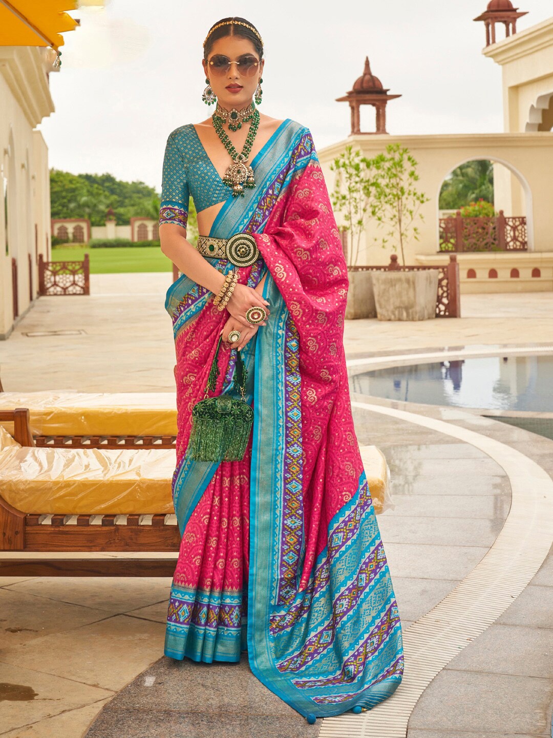 

Anouk Woven Design Ethnic Motifs Designer Patola Saree, Pink