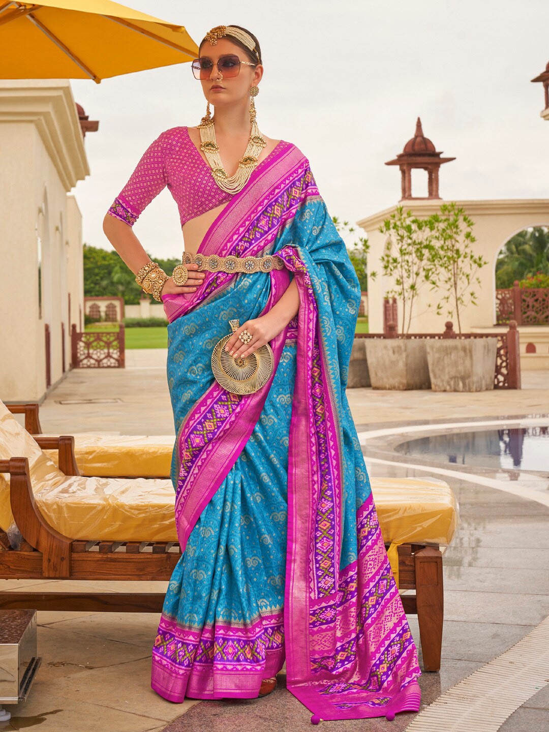 

Anouk Ethnic Motifs Printed Designer Patola Saree, Blue