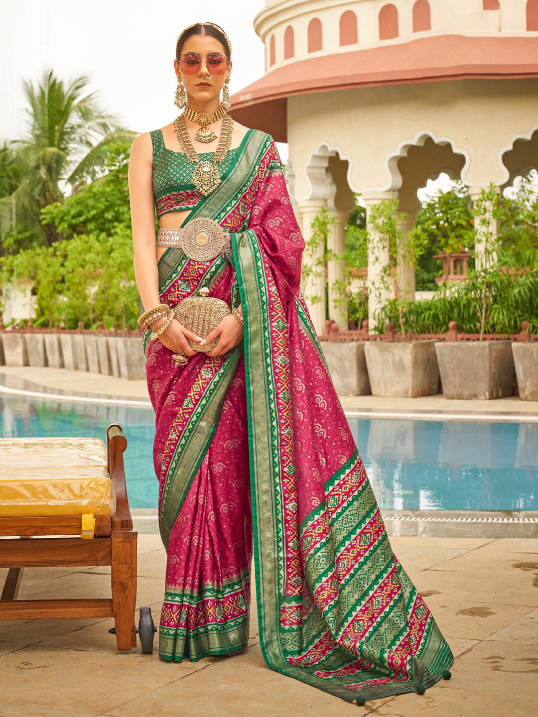 

Anouk Ethnic Motifs Zari Woven Design Designer Patola Saree, Pink