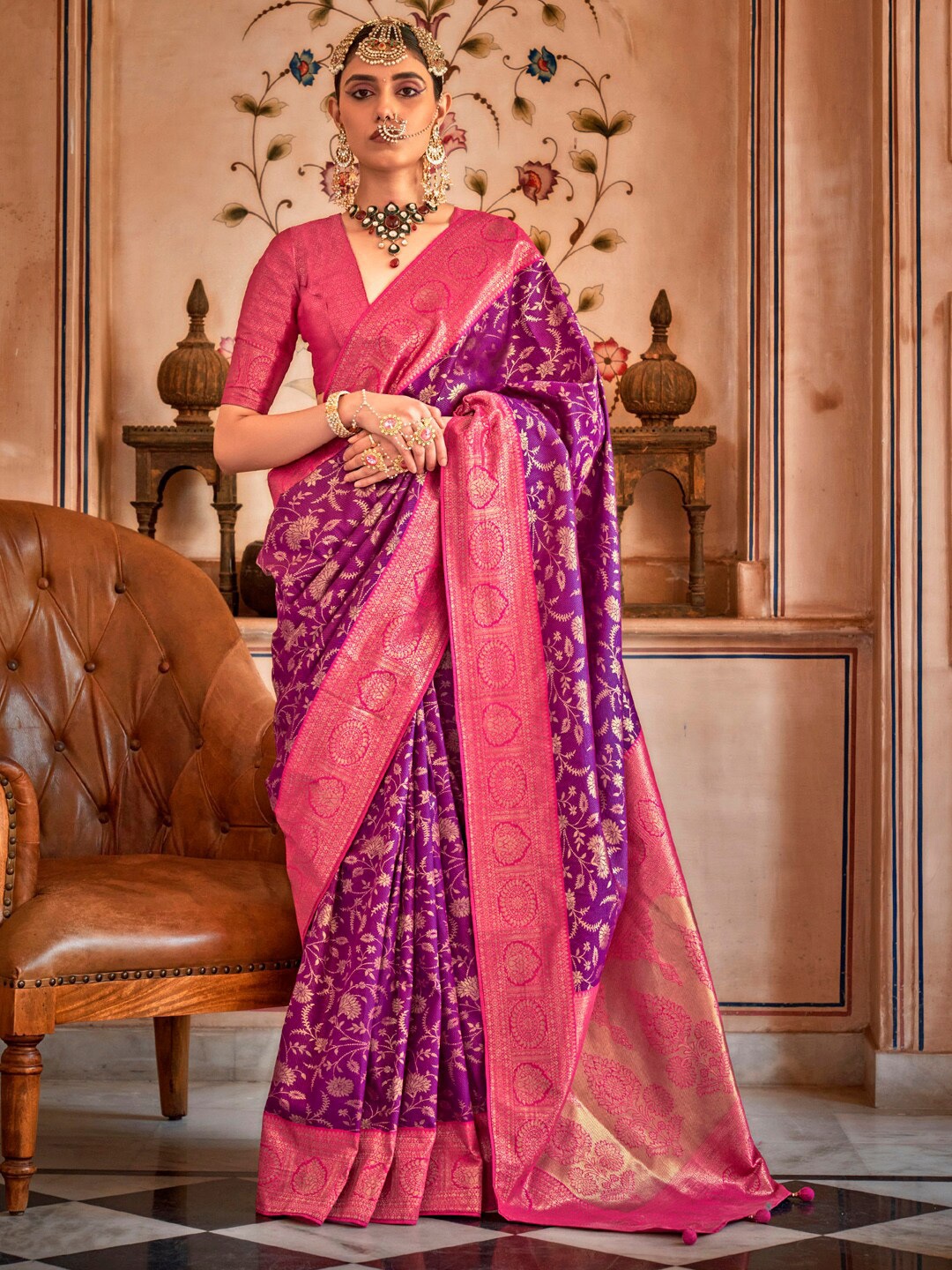 

Anouk Woven Design Ethnic Motifs Designer Banarasi Saree, Purple