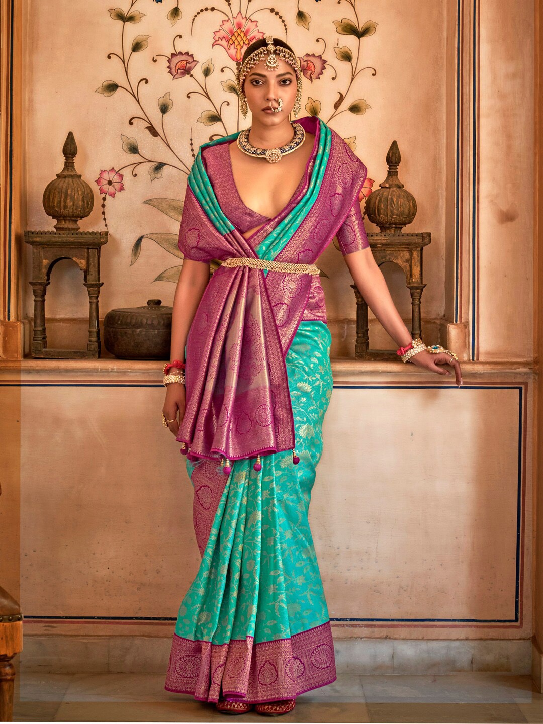 

Anouk Ethnic Motifs Zari Woven Design Designer Banarasi Saree, Blue