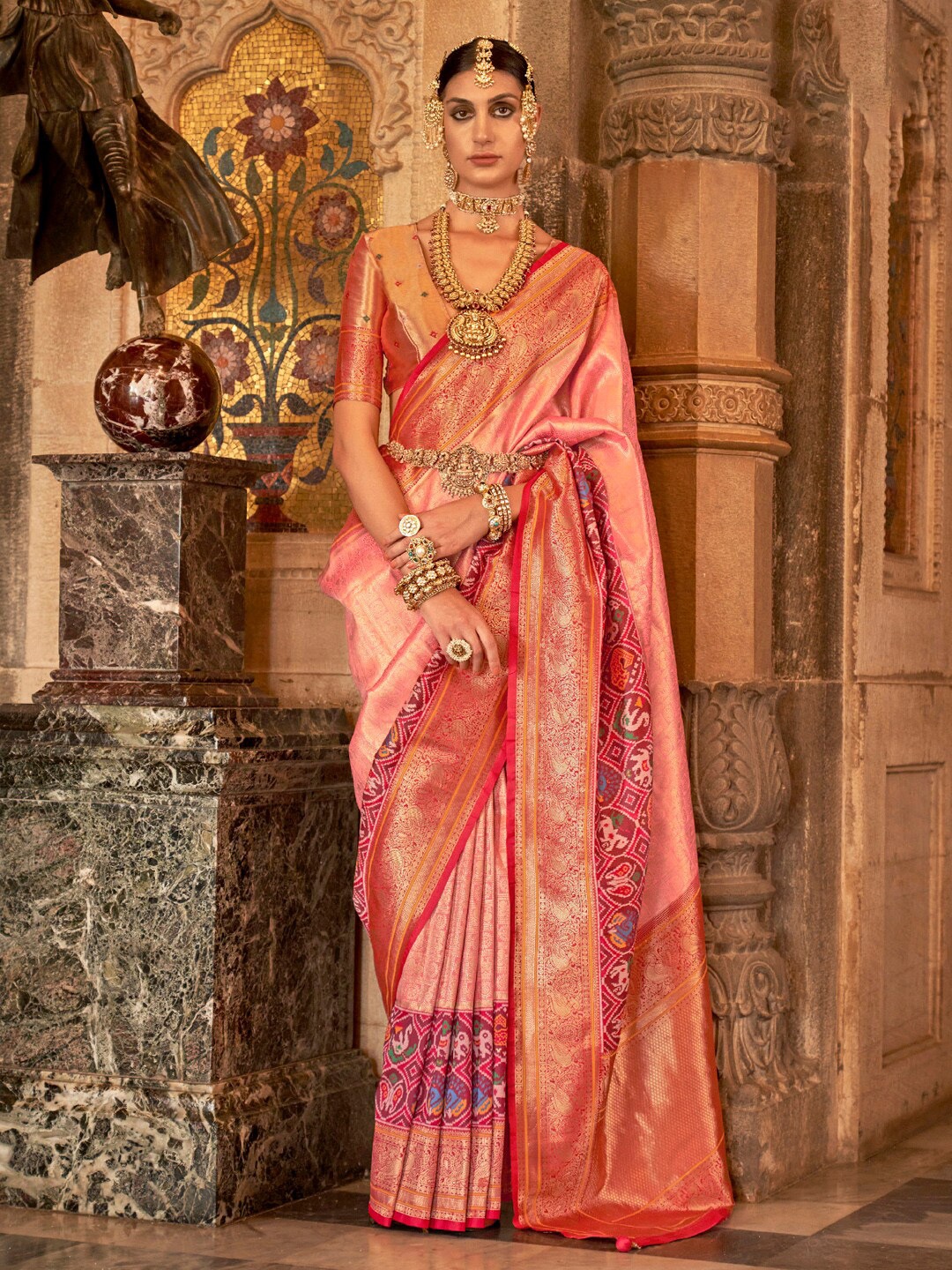 

Anouk Ethnic Motifs Woven Design Designer Patola Saree, Pink