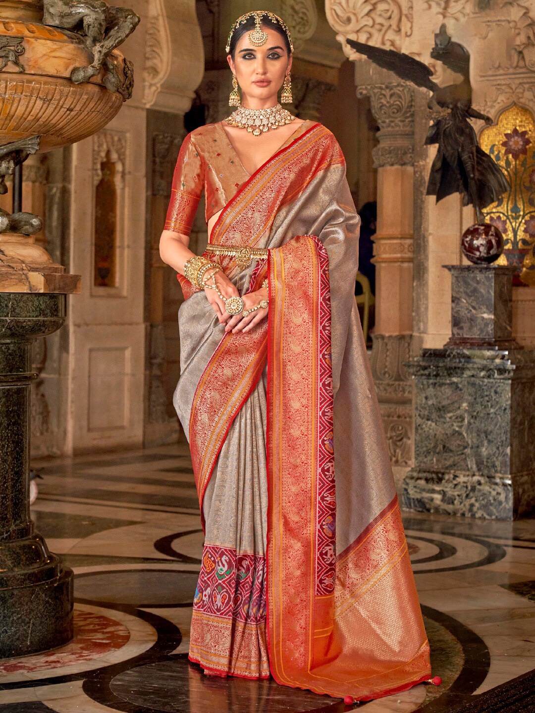 

Anouk Ethnic Motifs Woven Design Designer Patola Saree, Grey