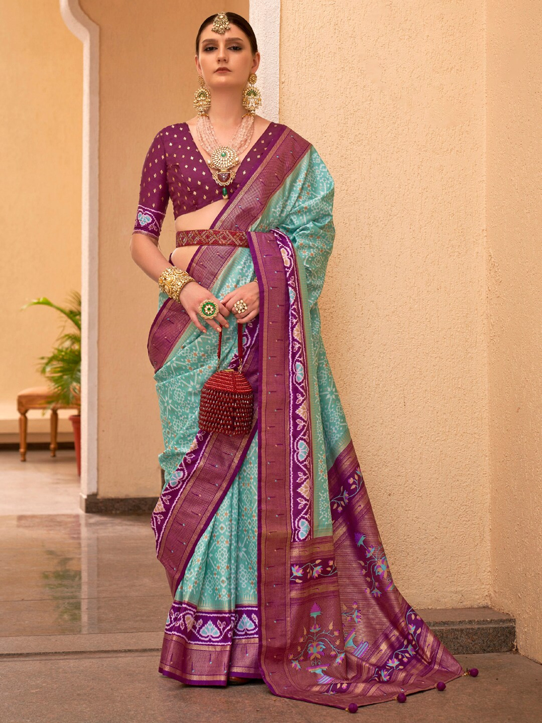 

Anouk Ethnic Motifs Printed Designer Patola Saree, Blue