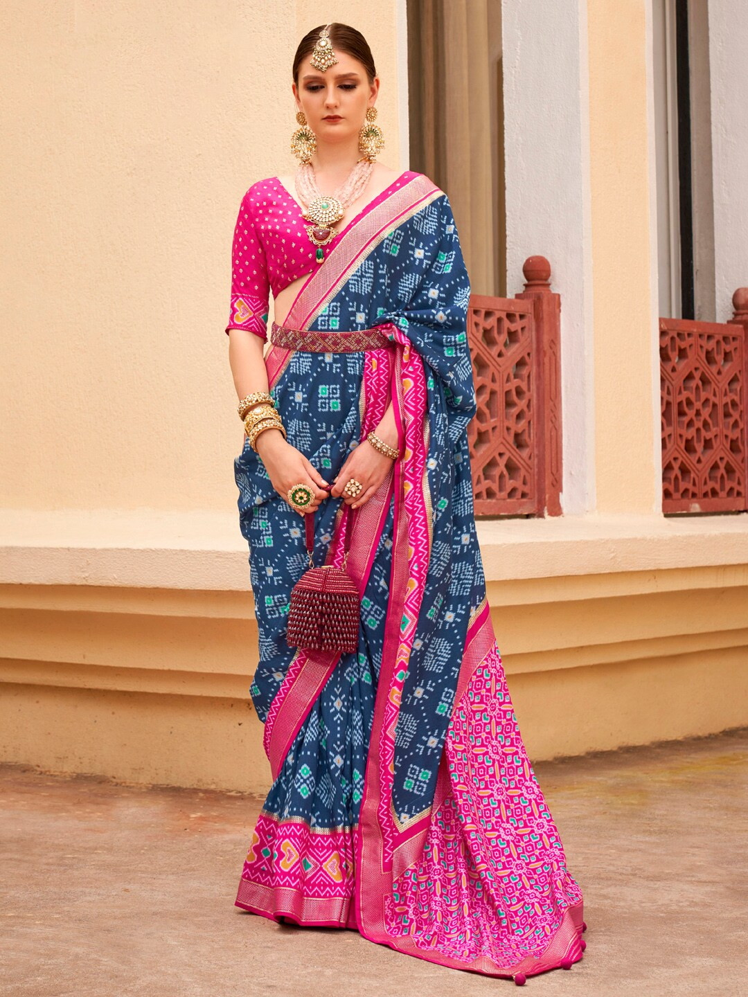 

Anouk Ethnic Motifs Printed Designer Patola Saree, Teal