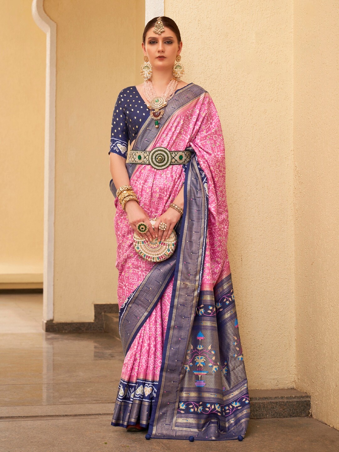 

Anouk Ethnic Motifs Printed Designer Patola Saree, Pink