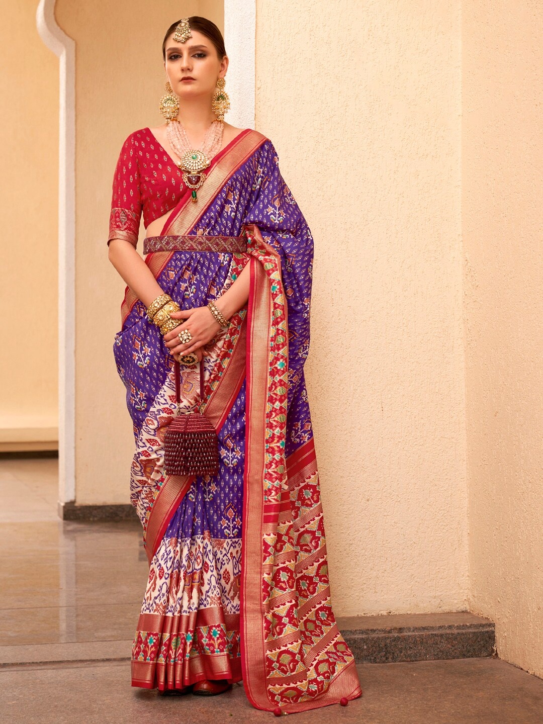 

Anouk Ethnic Motifs Printed Designer Patola Saree, Purple