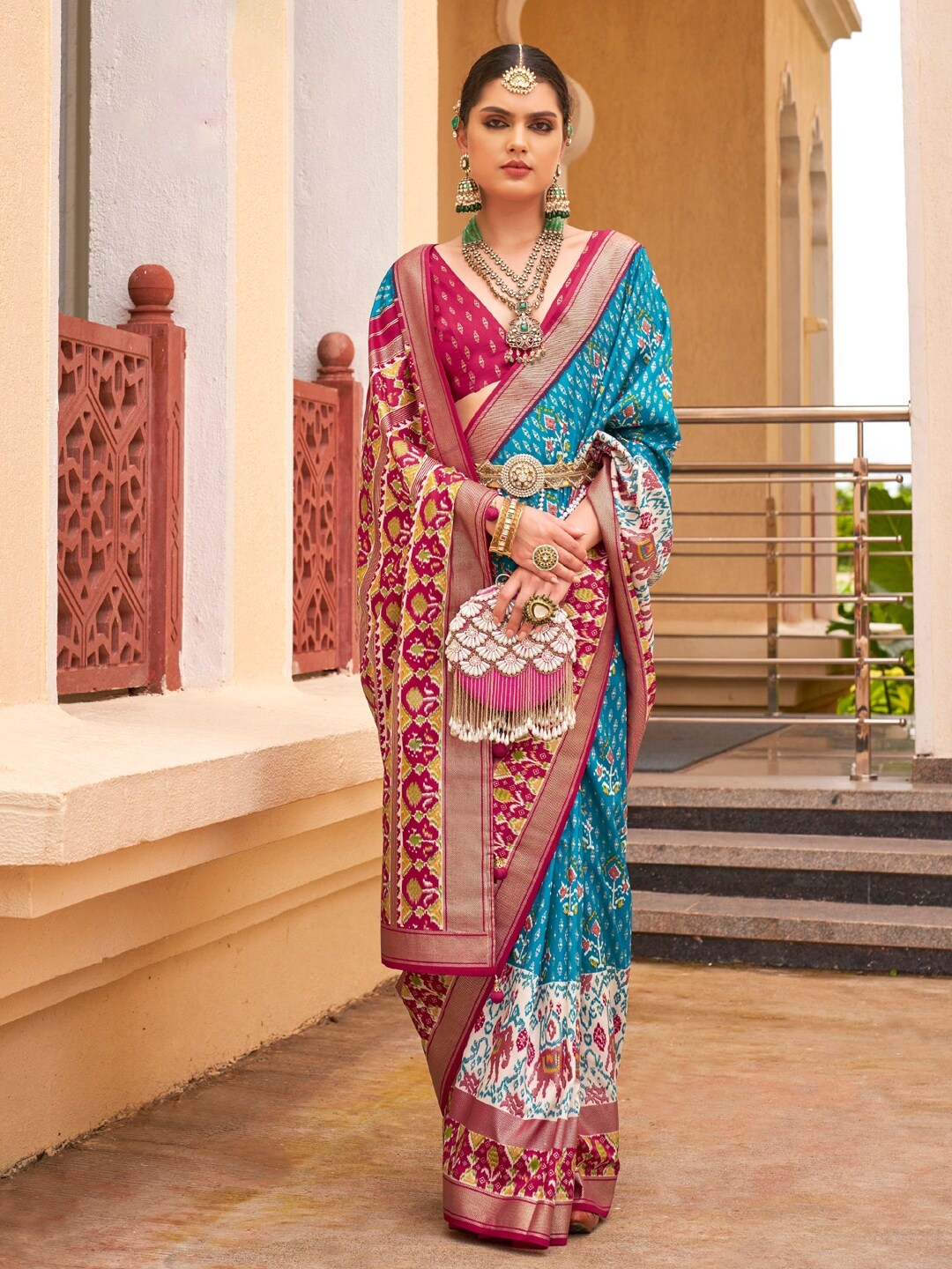 

Anouk Ethnic Motifs Printed Designer Patola Saree, Blue
