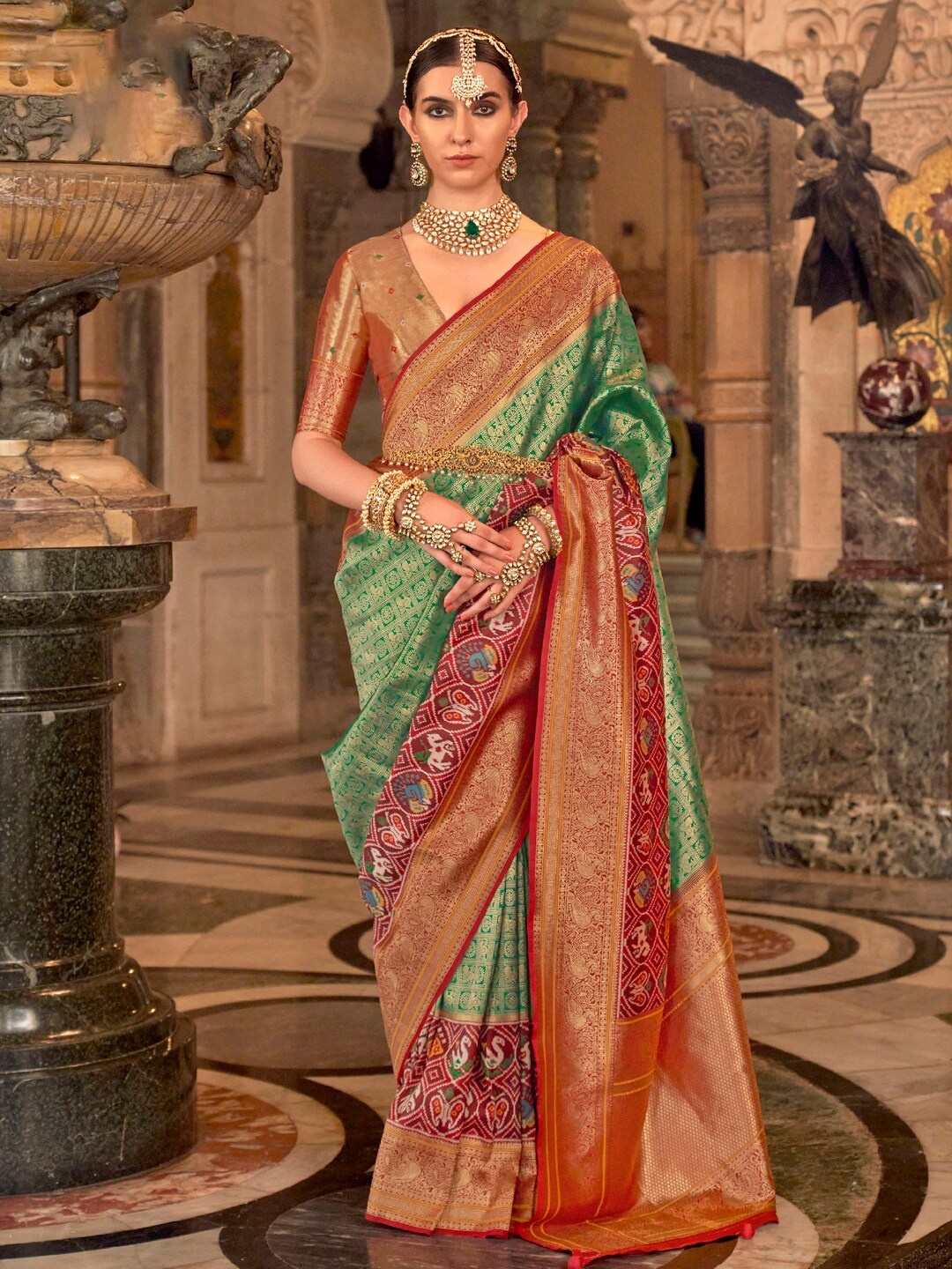 

Anouk Woven Design Ethnic Motifs Designer Patola Saree, Green