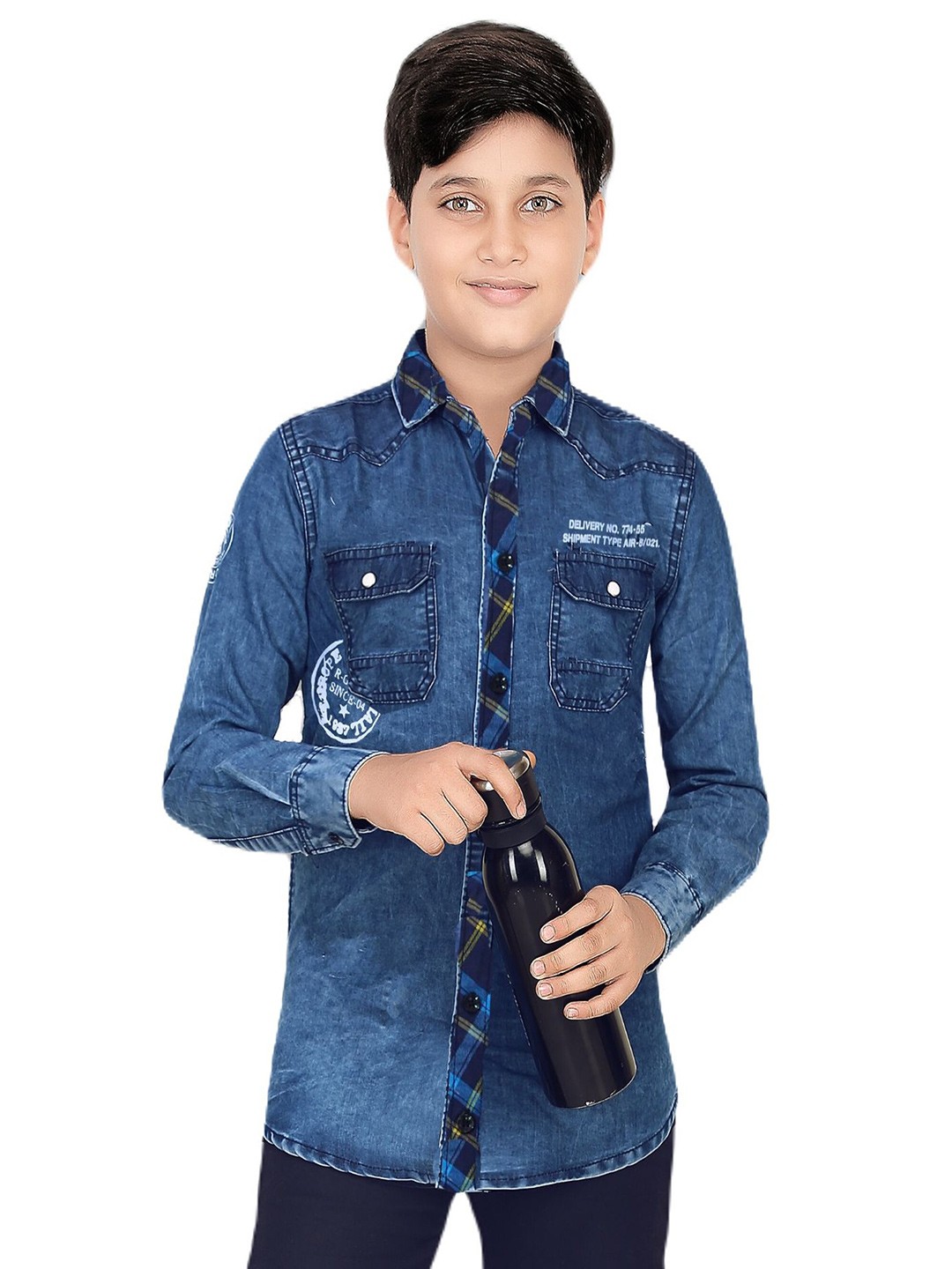 

BAESD Boys Regular Fit Spread Collar Straight Casual Shirt, Blue