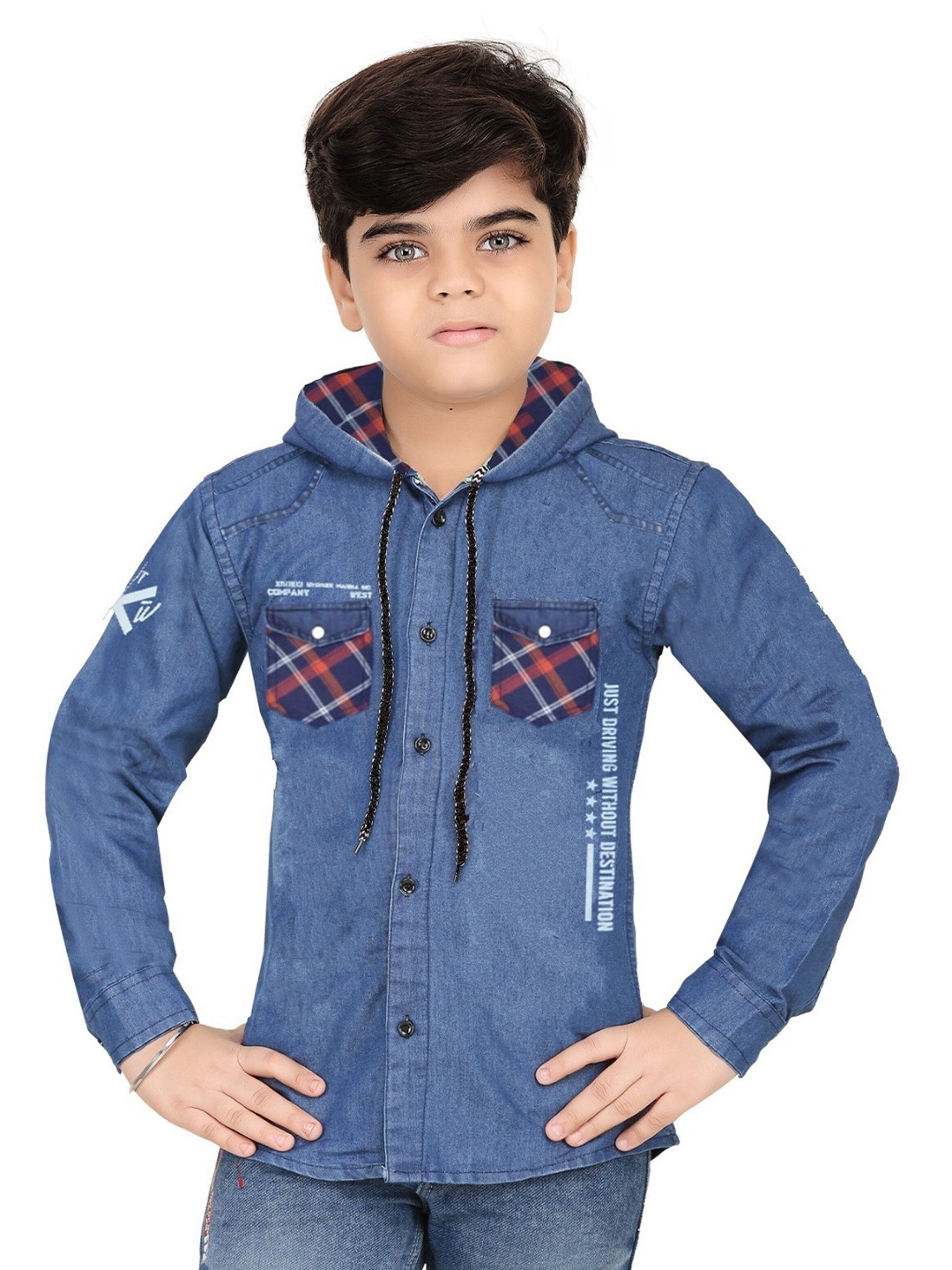

BAESD Boys Printed Denim Cotton Casual Shirt, Blue
