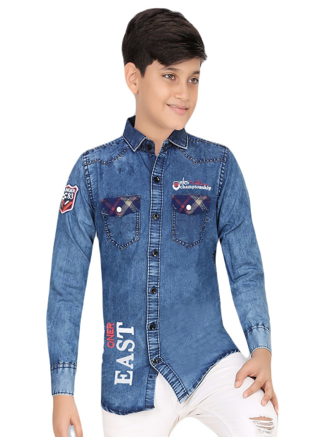 

BAESD Boys India Slim Denim Shirt, Blue