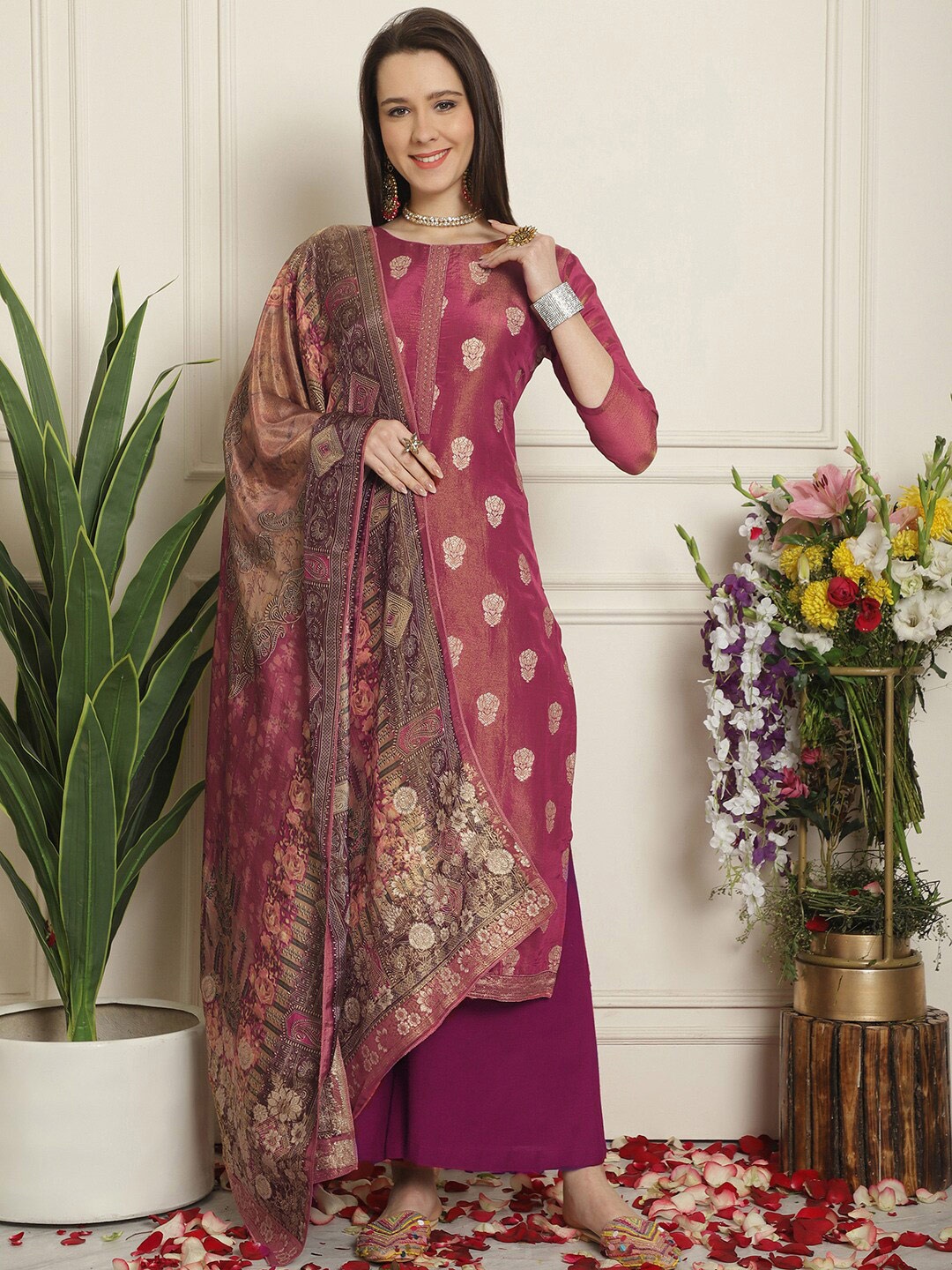 

Stylee LIFESTYLE Maroon Pure Silk Unstitched Dress Material