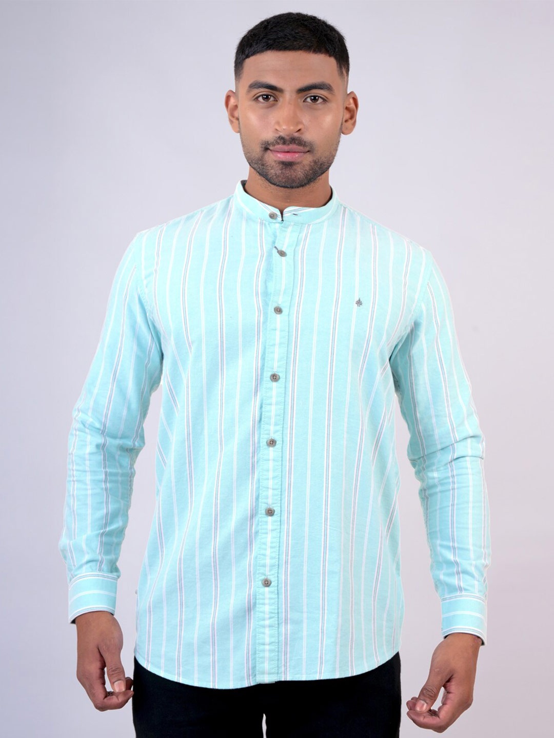 

Pontiac Blue Opaque Striped Cotton Casual Shirt
