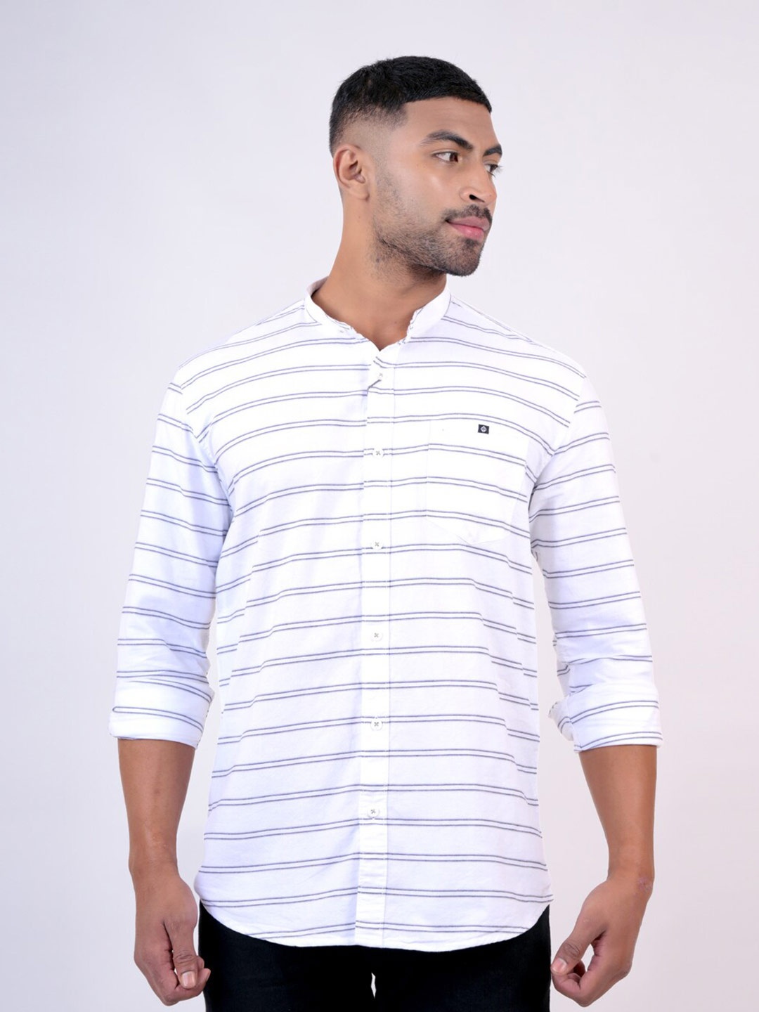 

Pontiac Horizontal Stripes Cotton Opaque Striped Casual Shirt, White