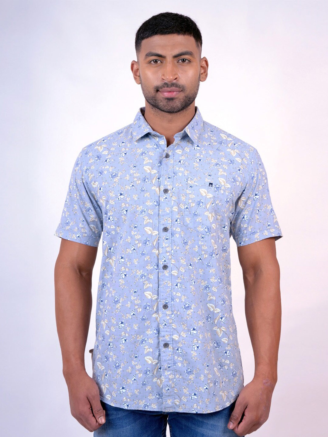 

Pontiac Floral Cotton Opaque Printed Casual Shirt, Blue