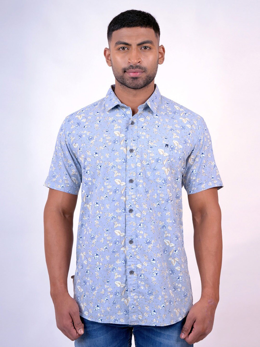 

Pontiac Floral Cotton Opaque Printed Casual Shirt, Blue