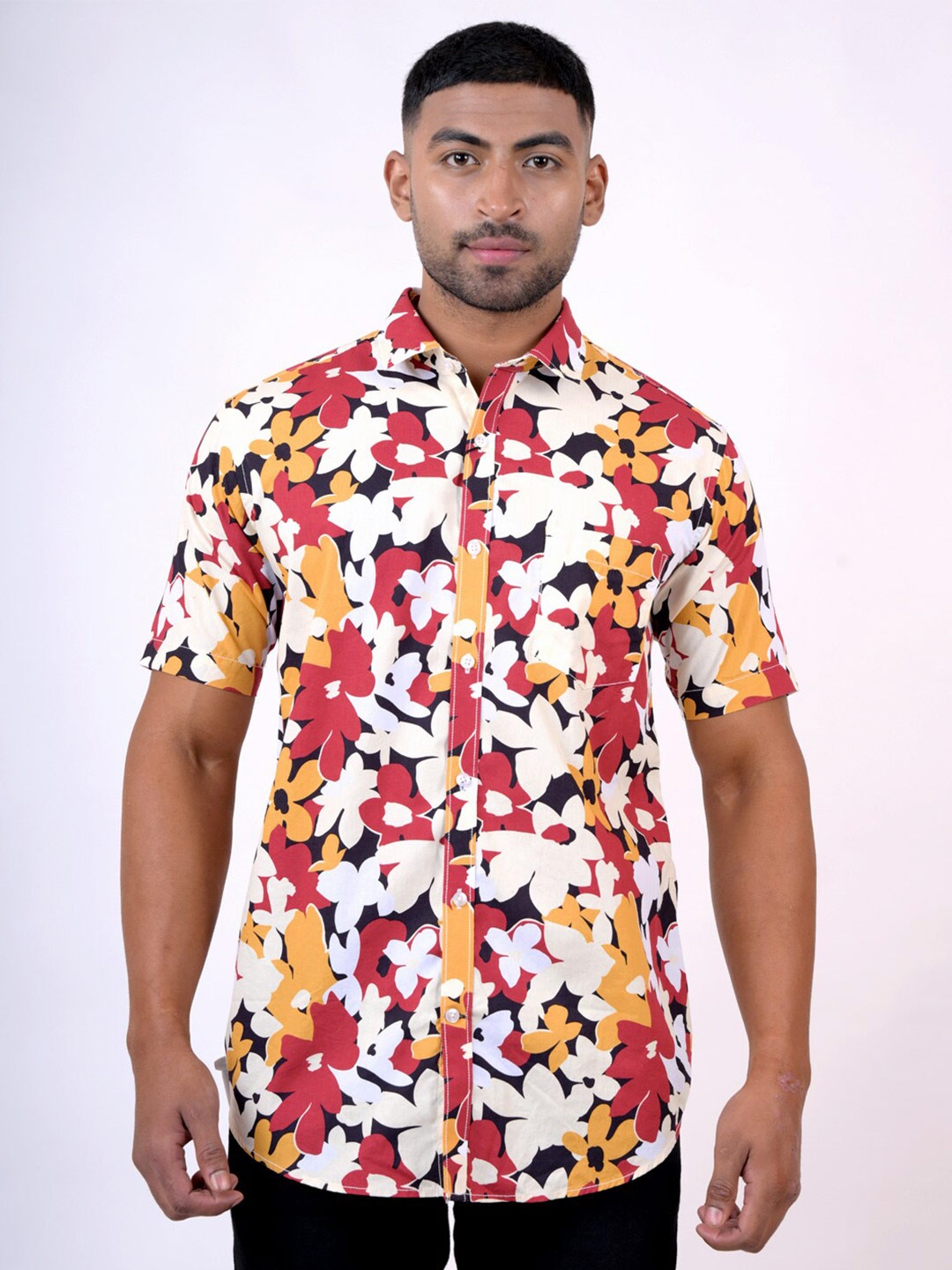 

Pontiac Floral Printed Organic Cotton Casual Shirt, Red