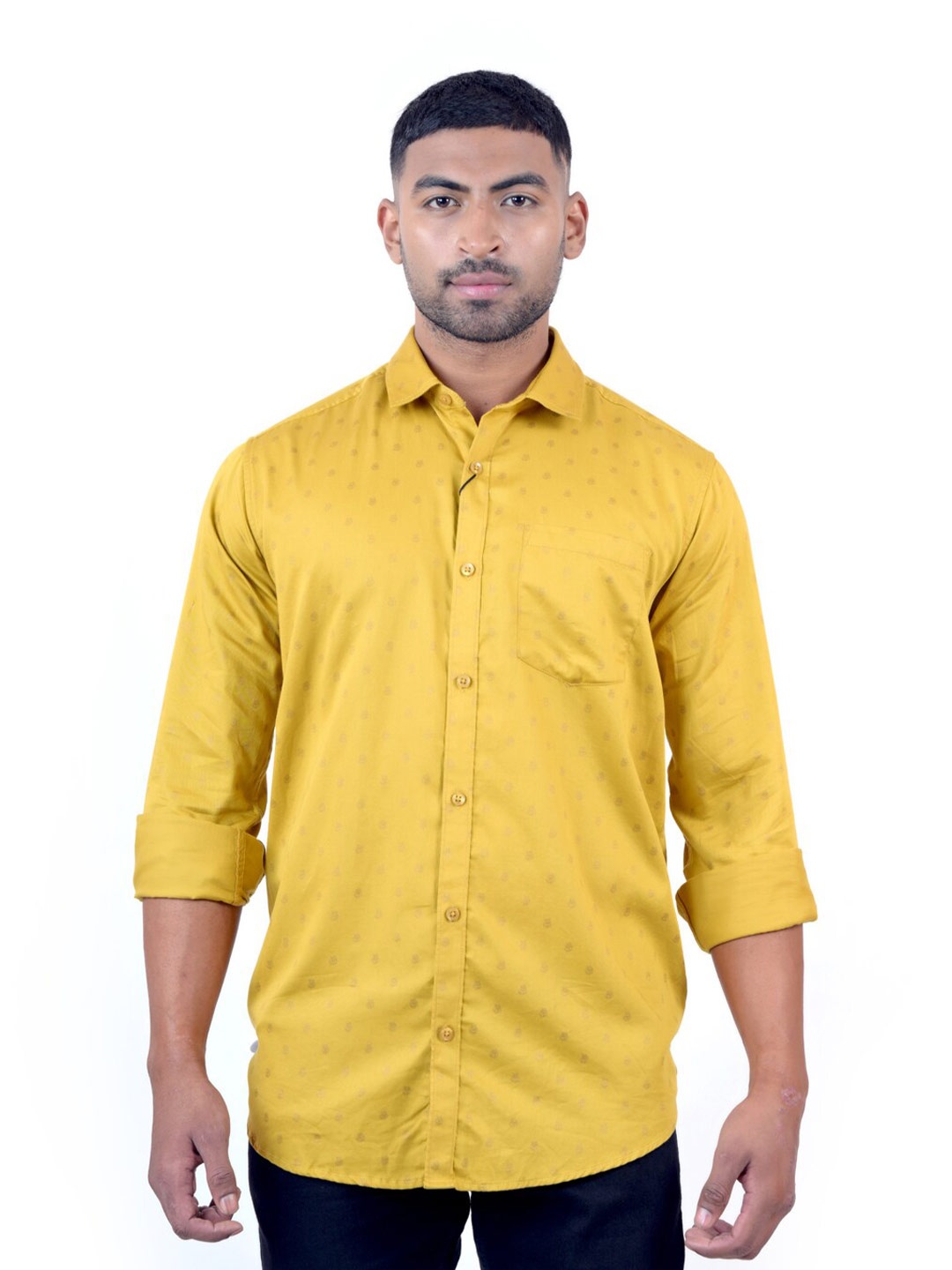 

Pontiac Floral Printed Cotton Casual Shirt, Mustard