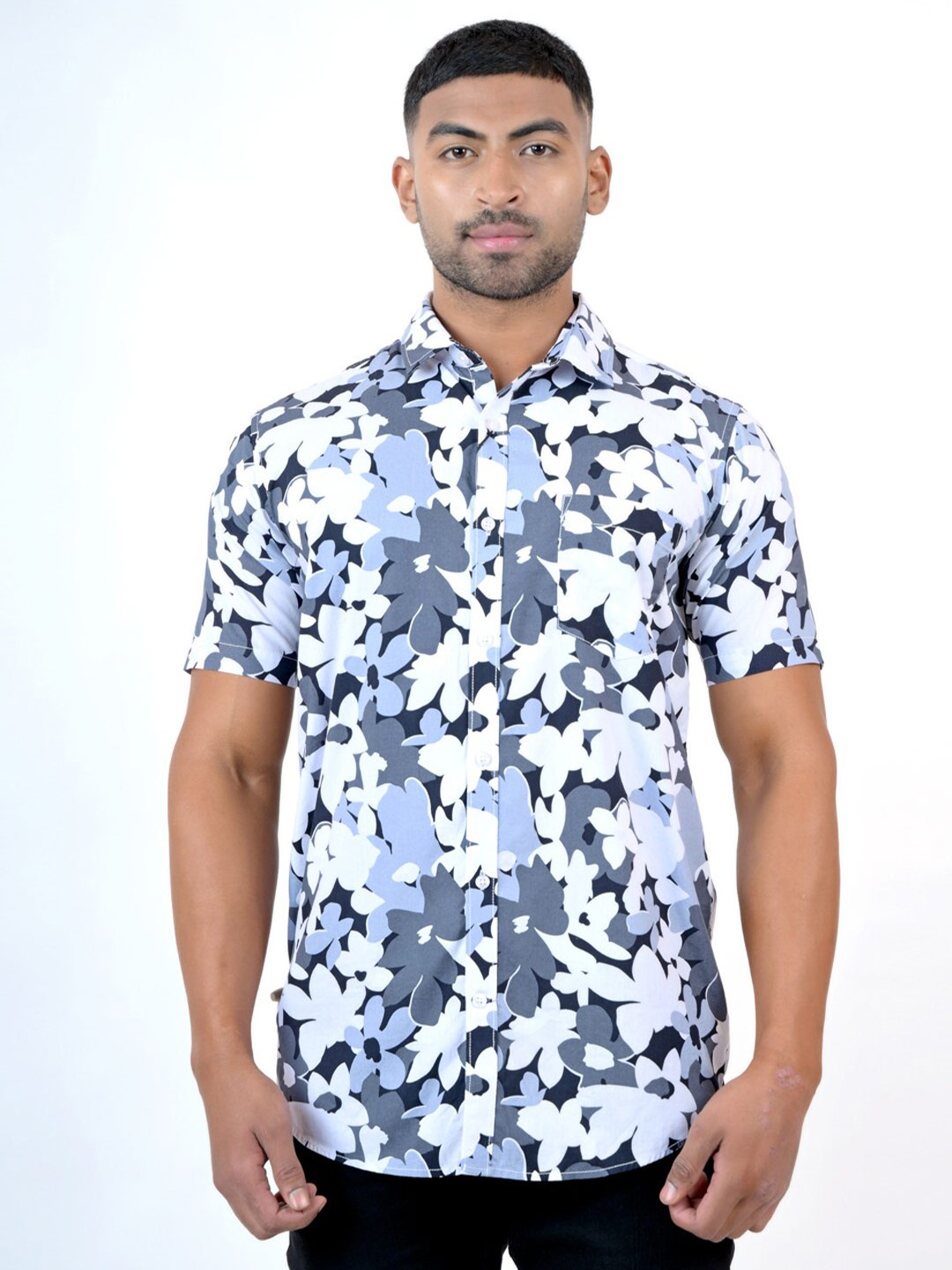 

Pontiac Floral Printed Organic Cotton Regular Fit Opaque Casual Shirt, Grey