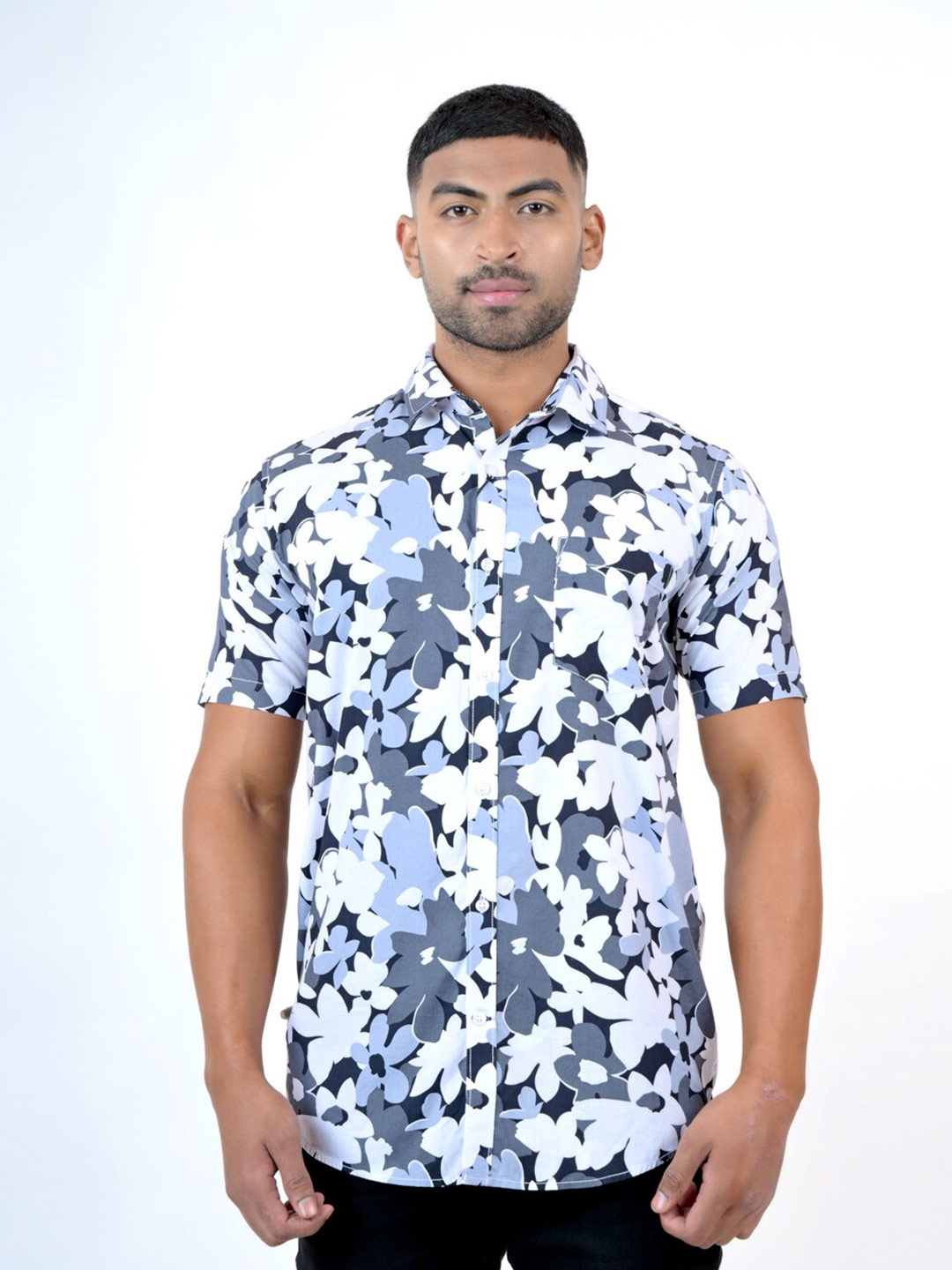 

Pontiac Floral Printed Organic Cotton Regular Fit Opaque Casual Shirt, Grey