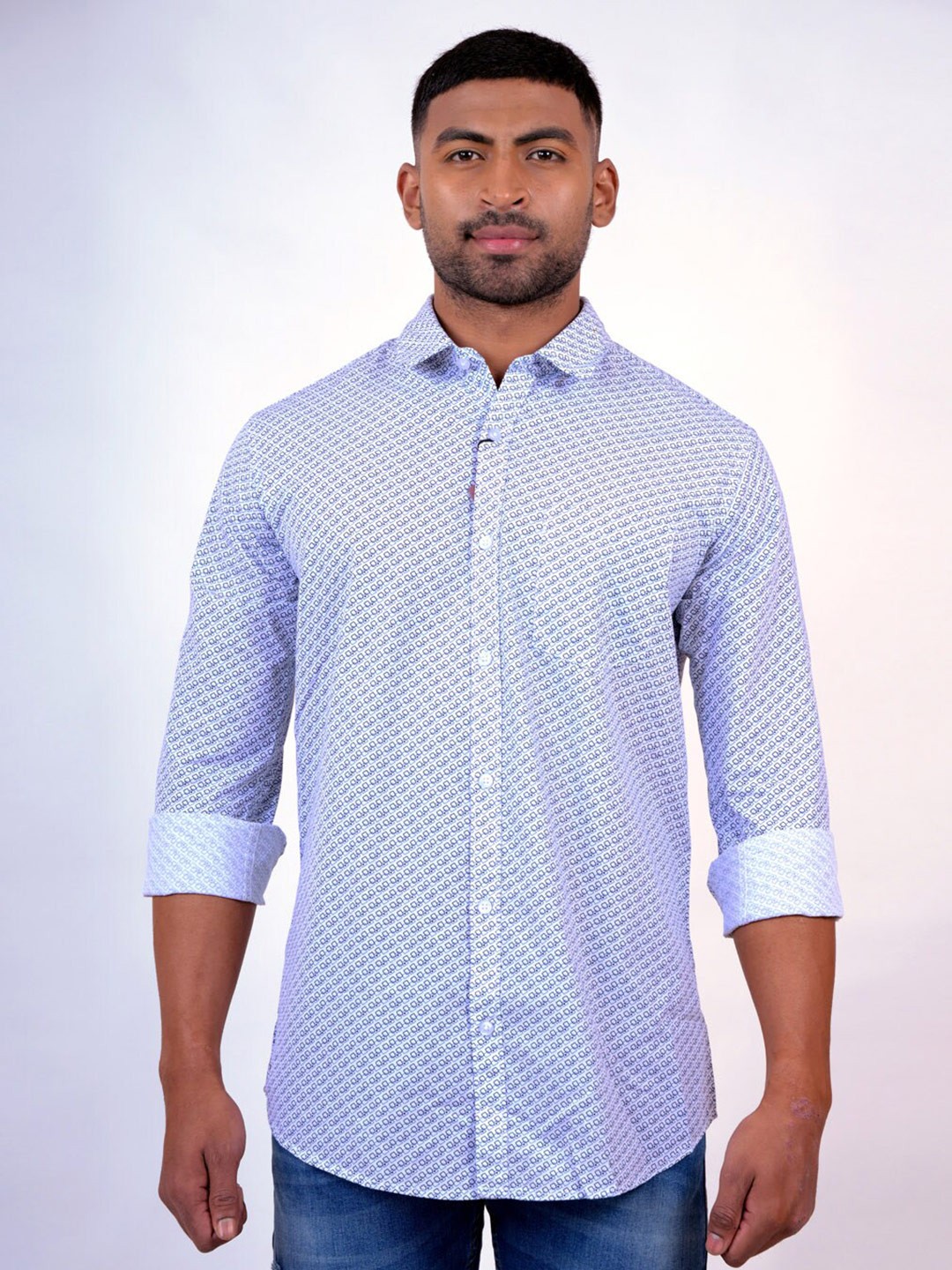 

Pontiac Geometric Printed Organic Cotton Regular Fit Opaque Casual Shirt, White