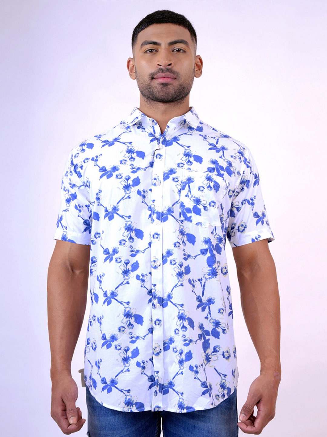 

Pontiac Floral Printed Organic Cotton Regular Fit Opaque Casual Shirt, White