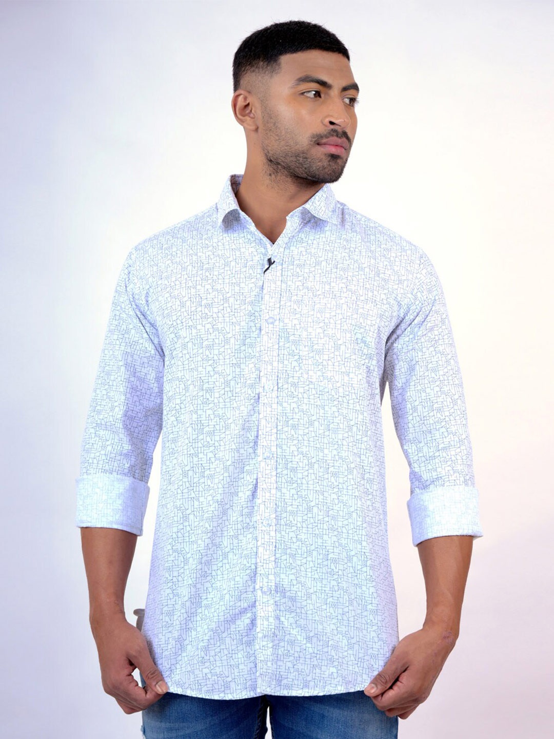 

Pontiac Geometric Printed Organic Cotton Regular Fit Opaque Casual Shirt, White