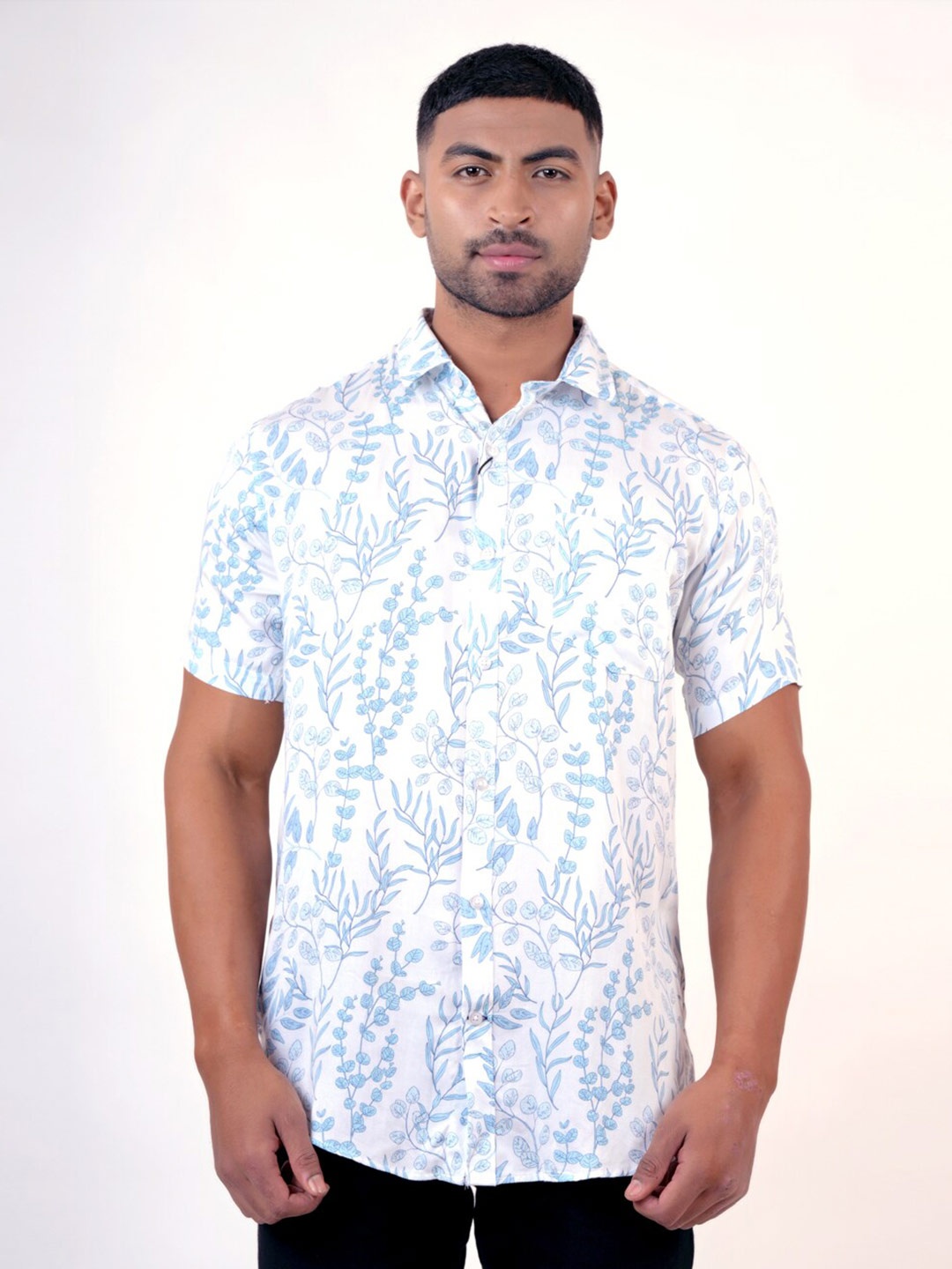 

Pontiac Floral Printed Organic Cotton Casual Shirt, White