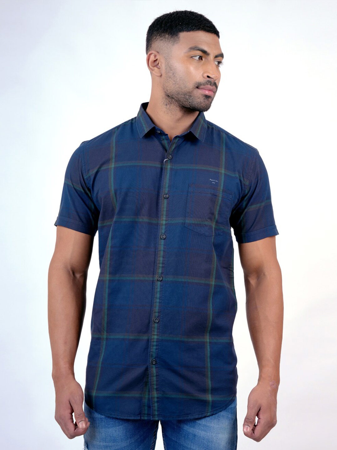 

Pontiac Shepherd Checks Checked Organic Cotton Casual Shirt, Navy blue