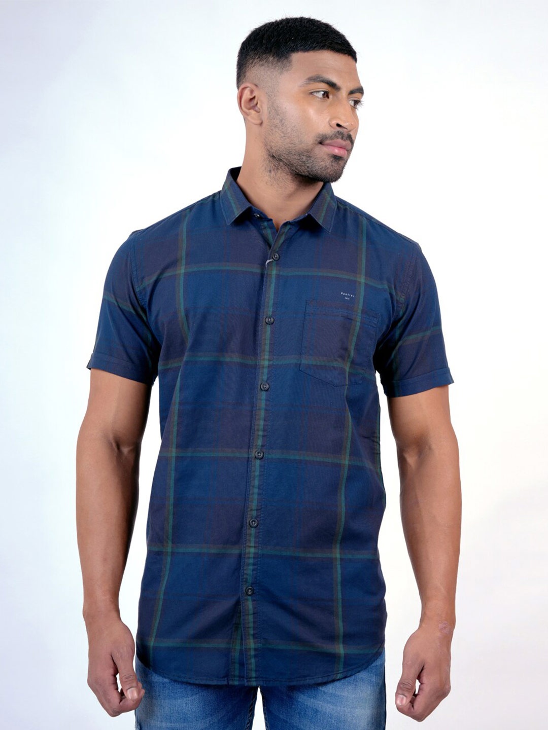 

Pontiac Shepherd Checks Checked Casual Shirt, Navy blue