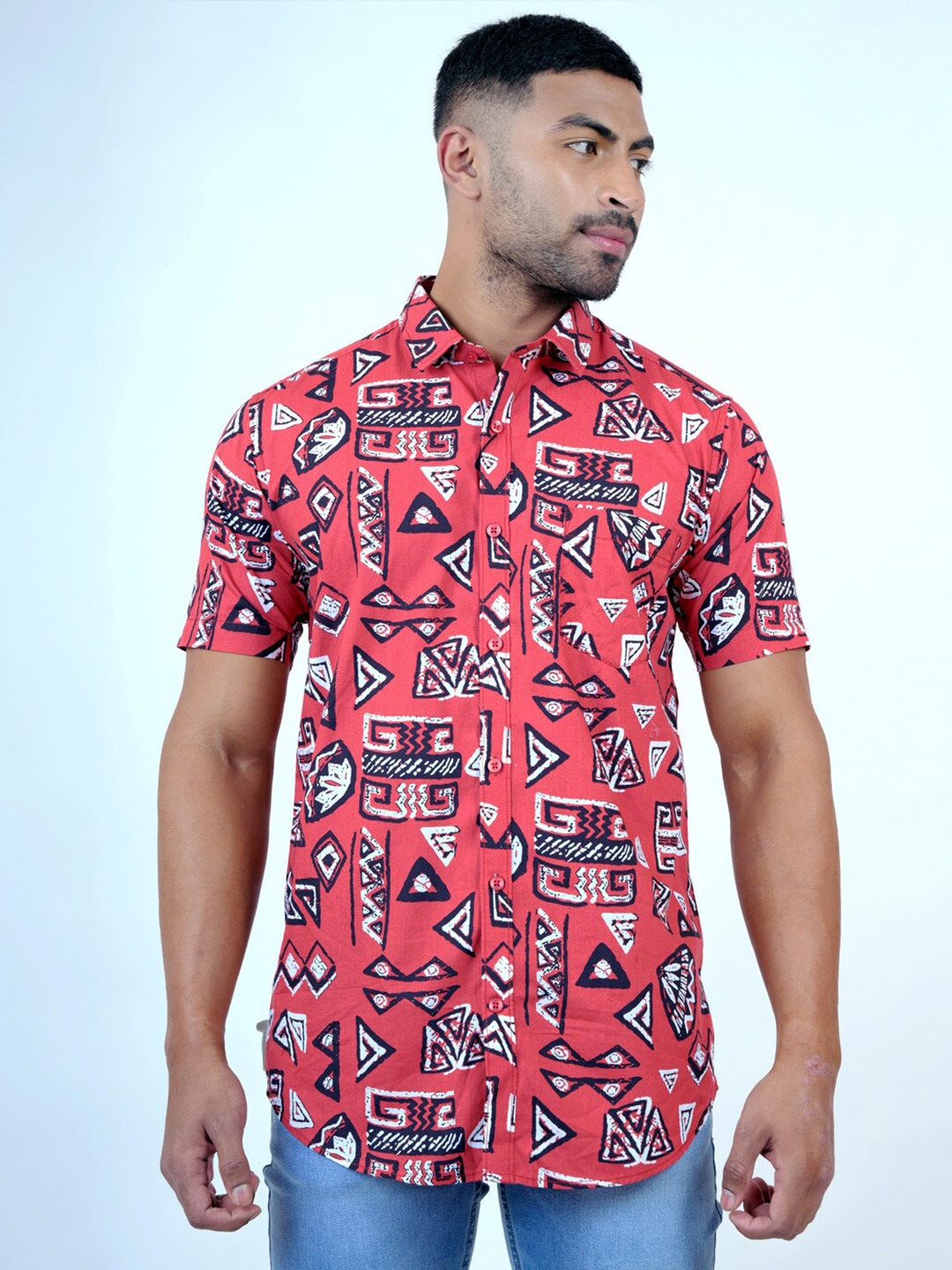 

Pontiac Geometric Printed Spread Collar Opaque Casual Shirt, Red