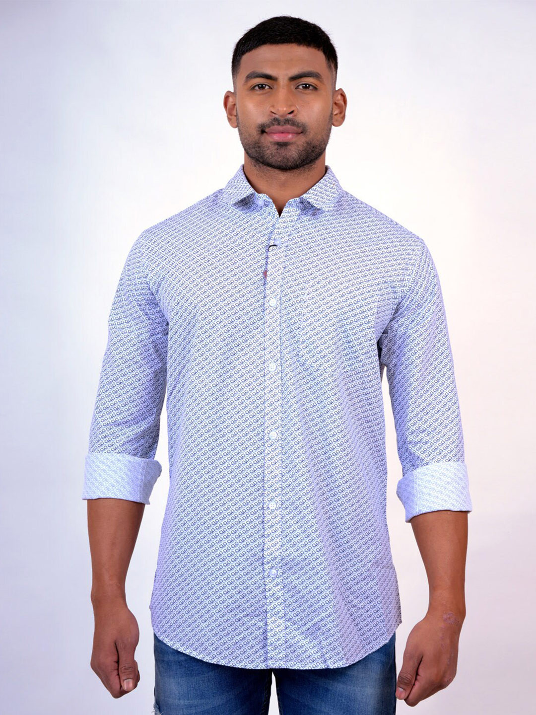 

Pontiac Geometrical Printed Spread Collar Opaque Casual Shirt, White