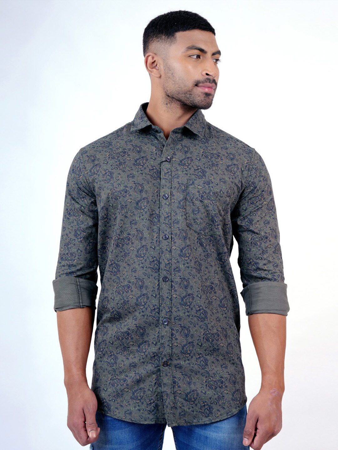 

Pontiac Floral Printed Spread Collar Opaque Casual Shirt, Green