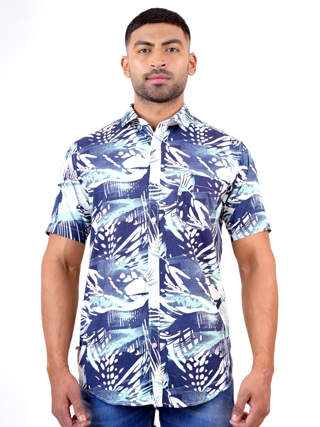 

Pontiac Floral Printed Cotton Casual Shirt, Navy blue