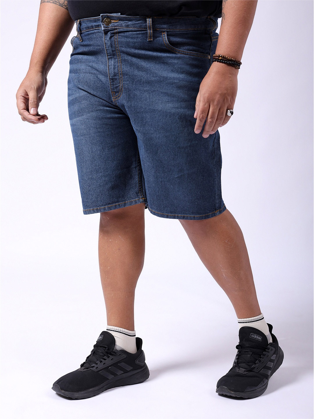 

HARDSODA Men Plus Size Mid-Rise Denim Shorts, Navy blue