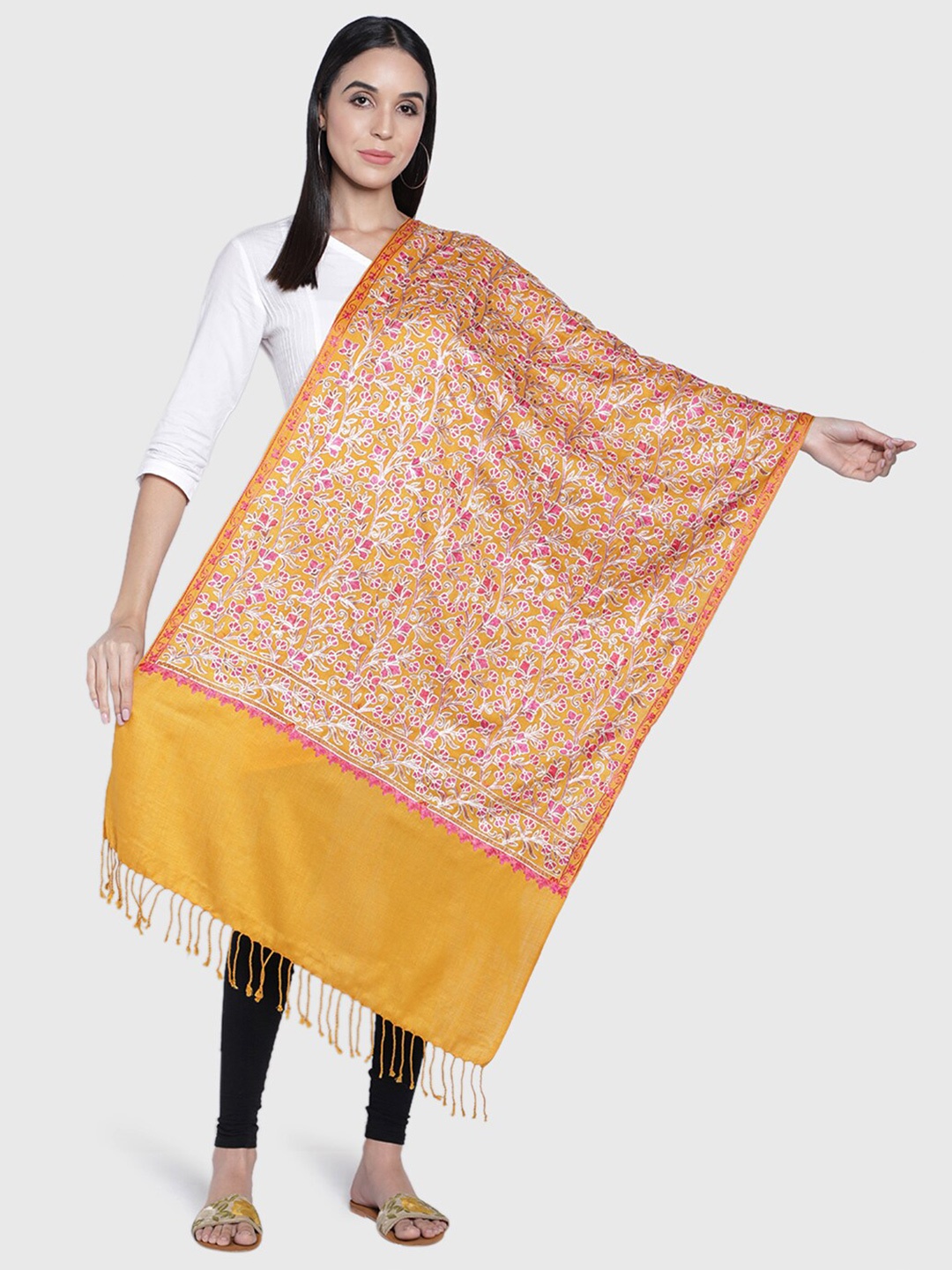 

Moda Chales Floral Woven Design Stole, Mustard