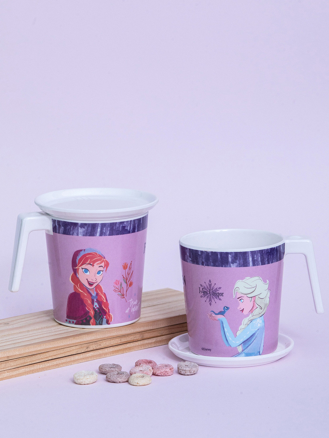 

Servewell Purple & White 4 Pieces Dishwasher Safe Printed Glossy Mugs With Coasters 320 ml