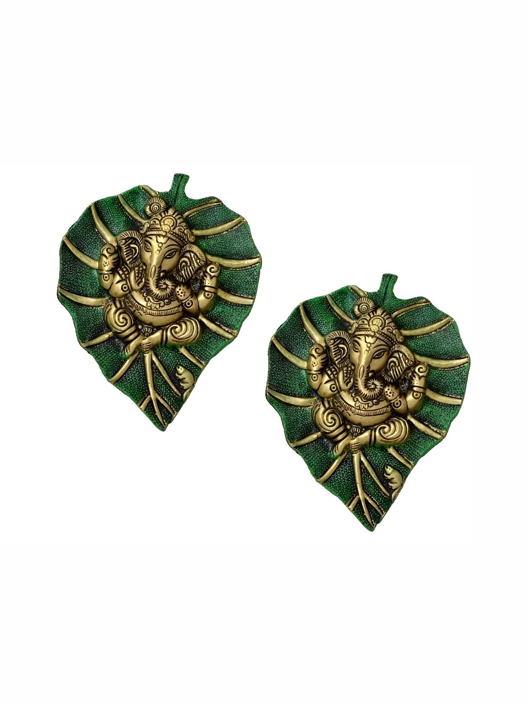 

Kridaykraft Gold-Toned & Green 2 Pieces Metal Small Idol Showpieces