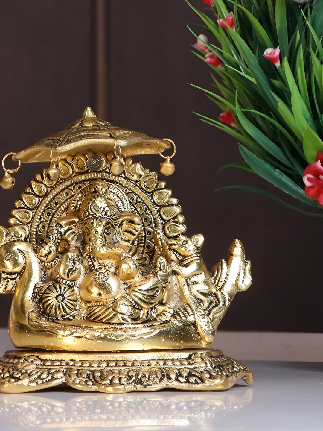 

Kridaykraft Gold Toned Lord Ganesha Religious Idol Showpiece