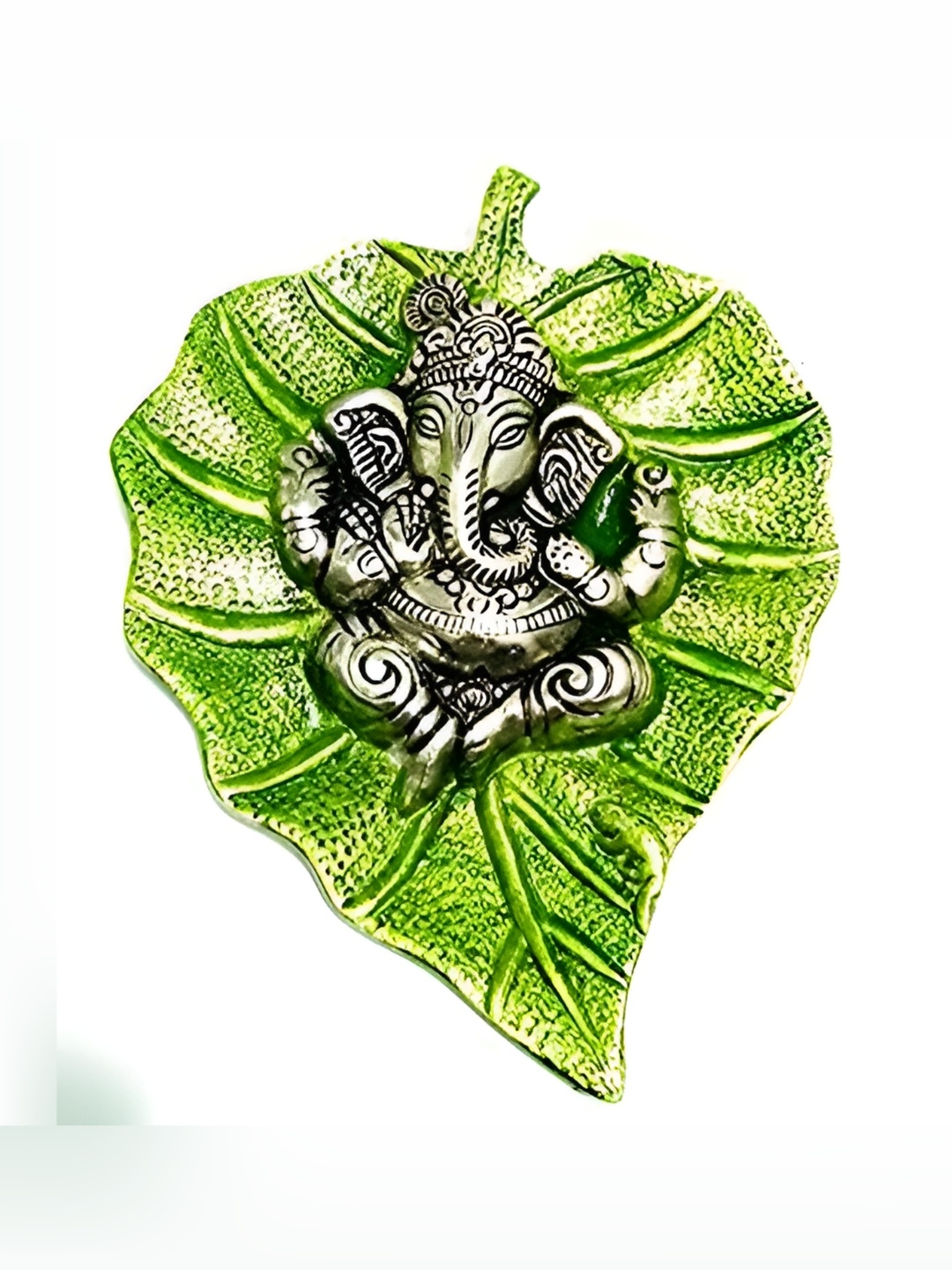 

Kridaykraft Silver toned & Green Metal Religious Idol Showpiece