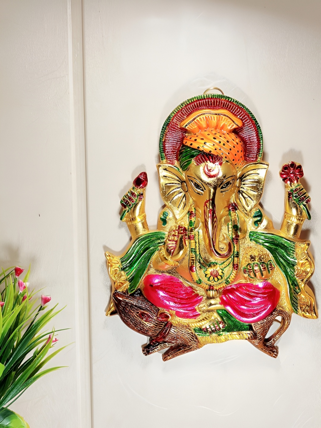

Kridaykraft Gold Toned & Green Religious Idol Showpiece