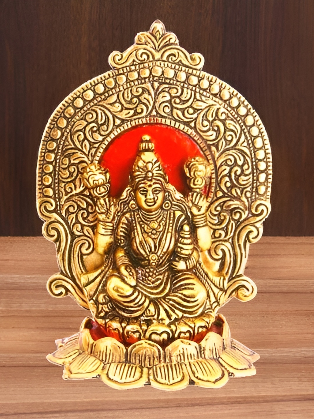 

Kridaykraft Gold Toned & Red Goddess Laxmi Religious Idol Showpiece