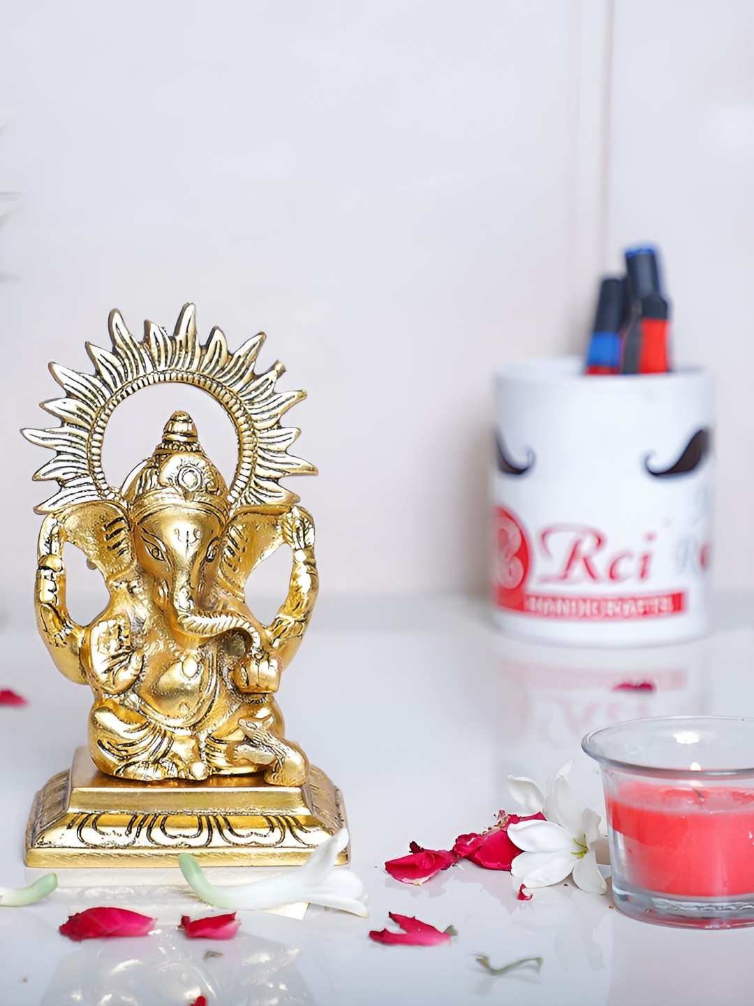 

Kridaykraft Gold-Toned Metal Small Ganesha ji Murti Showpiece